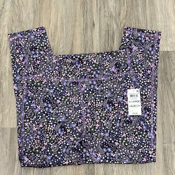 Ideology Purple Pink Flowers Lilac Breeze 7/8‎ Cropped Mid Rise Leggings XL NWT - Picture 1 of 9